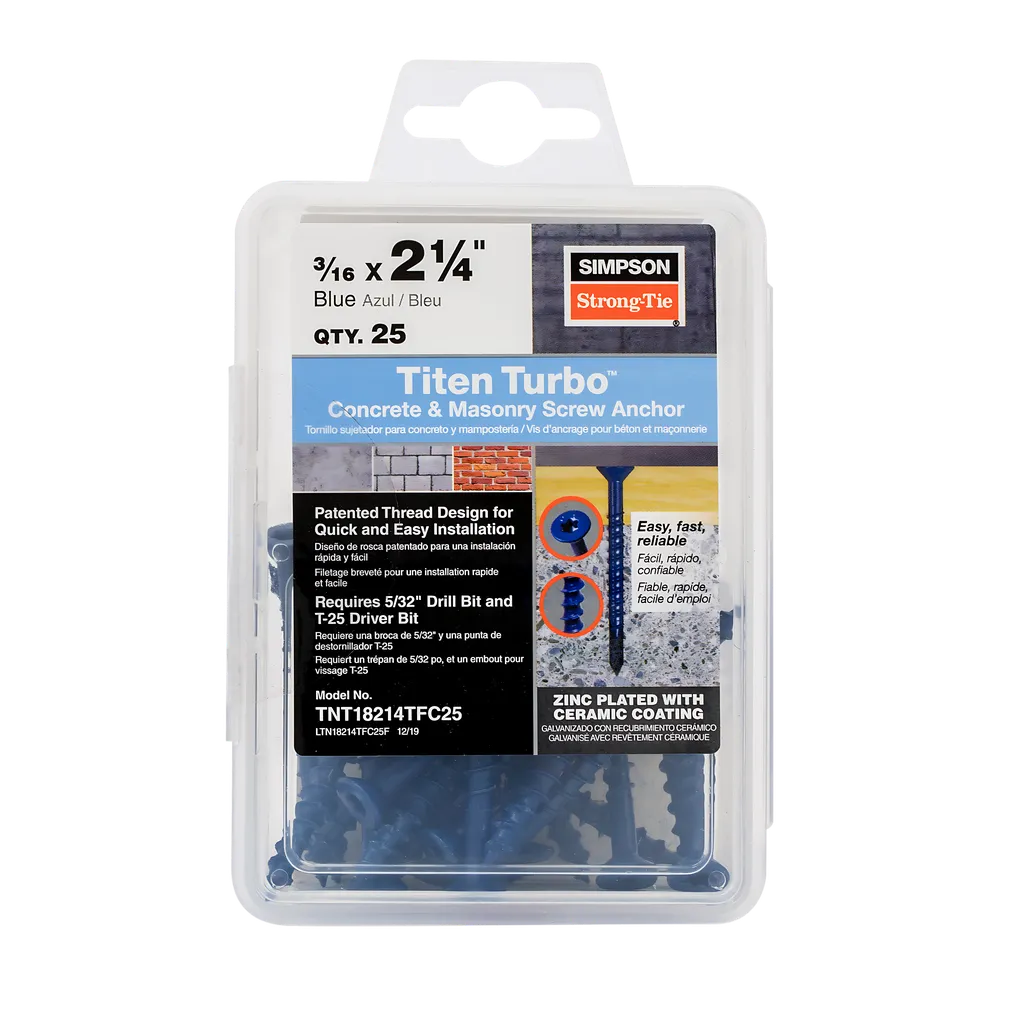 Titen Turbo - 3/16 In. X 2-1/4 In. 6-Lobe Flat-Head Concrete And Masonry Screw, Blue (25-Qty)-TNT18214TFC25-SP7710-8225