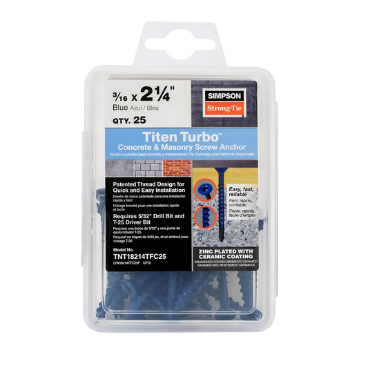 Titen Turbo - 3/16 In. X 2-1/4 In. 6-Lobe Flat-Head Concrete And Masonry Screw, Blue (25-Qty)-TNT18214TFC25-SP7710-8225