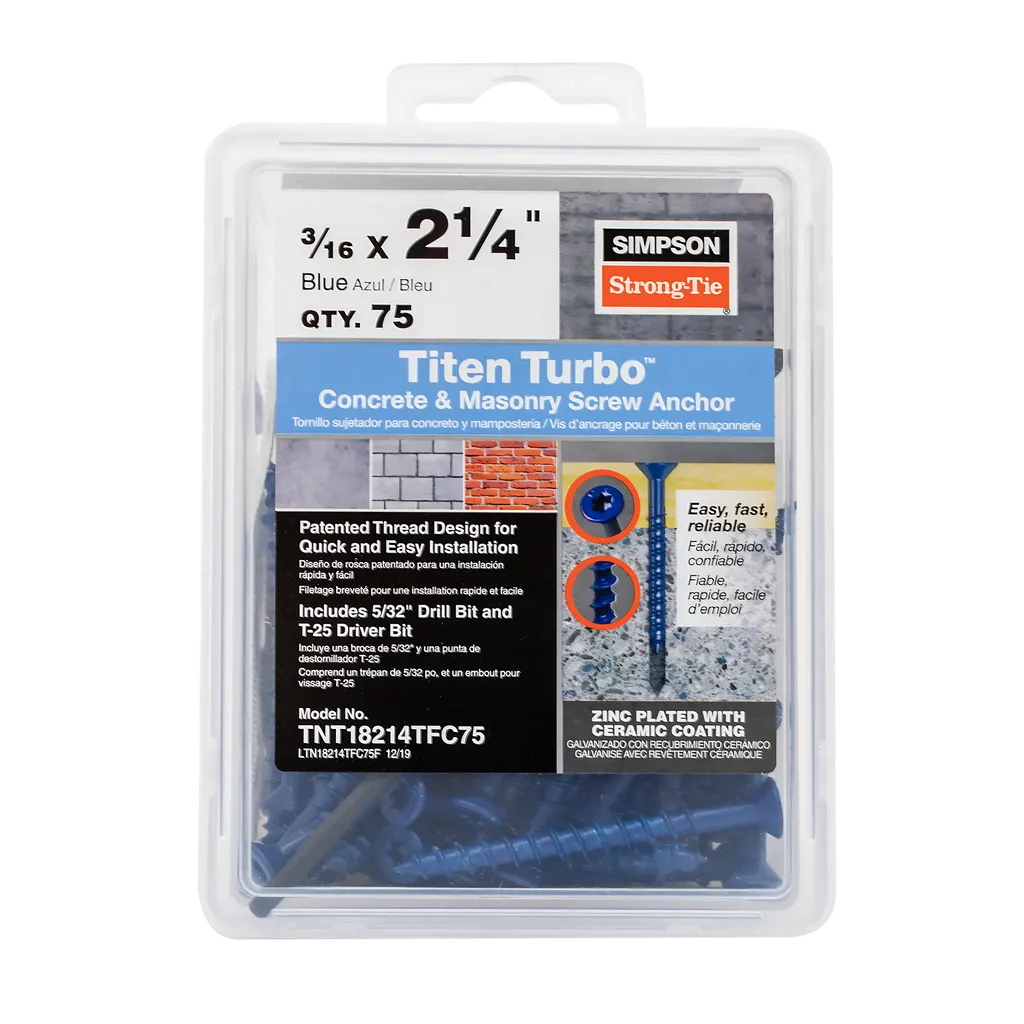 Titen Turbo - 3/16 In. X 2-1/4 In. 6-Lobe Flat-Head Concrete And Masonry Screw, Blue (75-Qty)-TNT18214TFC75-SP3733-4033