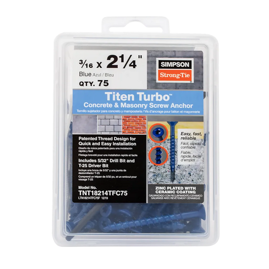 Titen Turbo - 3/16 In. X 2-1/4 In. 6-Lobe Flat-Head Concrete And Masonry Screw, Blue (75-Qty)-TNT18214TFC75-SP3733-4033