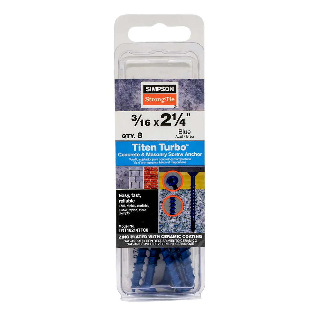 Titen Turbo - 3/16 In. X 2-1/4 In. 6-Lobe Flat-Head Concrete And Masonry Screw, Blue (8-Qty) (Pack Of 5) (Pack Of )-TNT18214TFC8-SP362-475