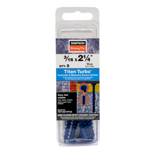 Titen Turbo - 3/16 In. X 2-1/4 In. 6-Lobe Flat-Head Concrete And Masonry Screw, Blue (8-Qty) (Pack Of 5) (Pack Of )-TNT18214TFC8-SP362-475