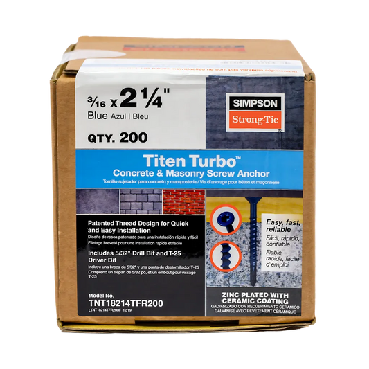 Titen Turbo - 3/16 In. X 2-1/4 In. 6-Lobe Flat-Head Concrete And Masonry Screw, Blue (200-Qty)-TNT18214TFR200-SP8752-9320