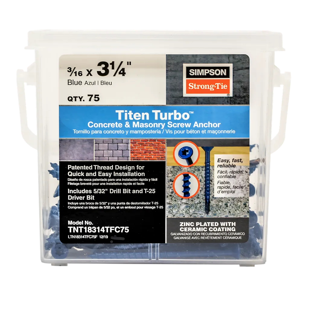 Titen Turbo - 3/16 In. X 3-1/4 In. 6-Lobe Flat-Head Concrete And Masonry Screw, Blue (75-Qty)-TNT18314TFC75-SP6046-6474