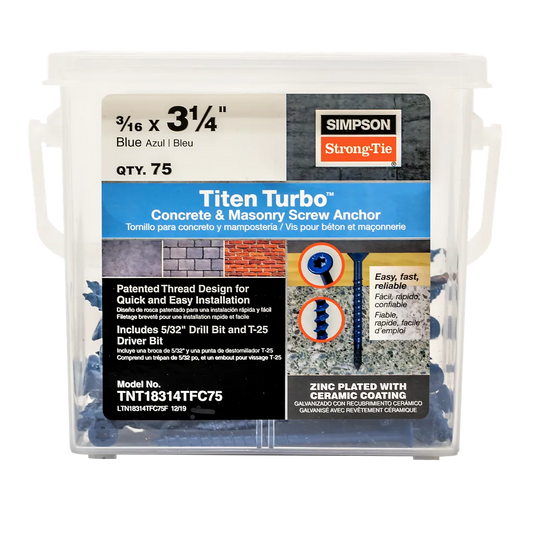 Titen Turbo - 3/16 In. X 3-1/4 In. 6-Lobe Flat-Head Concrete And Masonry Screw, Blue (75-Qty) (Pack Of 4)-TNT18314TFC75-SP9142-9732