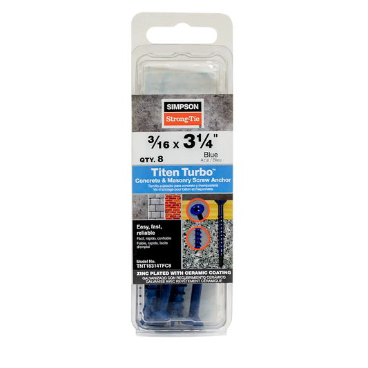 Titen Turbo - 3/16 In. X 3-1/4 In. 6-Lobe Flat-Head Concrete And Masonry Screw, Blue (8-Qty) (Pack Of 5)-TNT18314TFC8-SP2446-2678