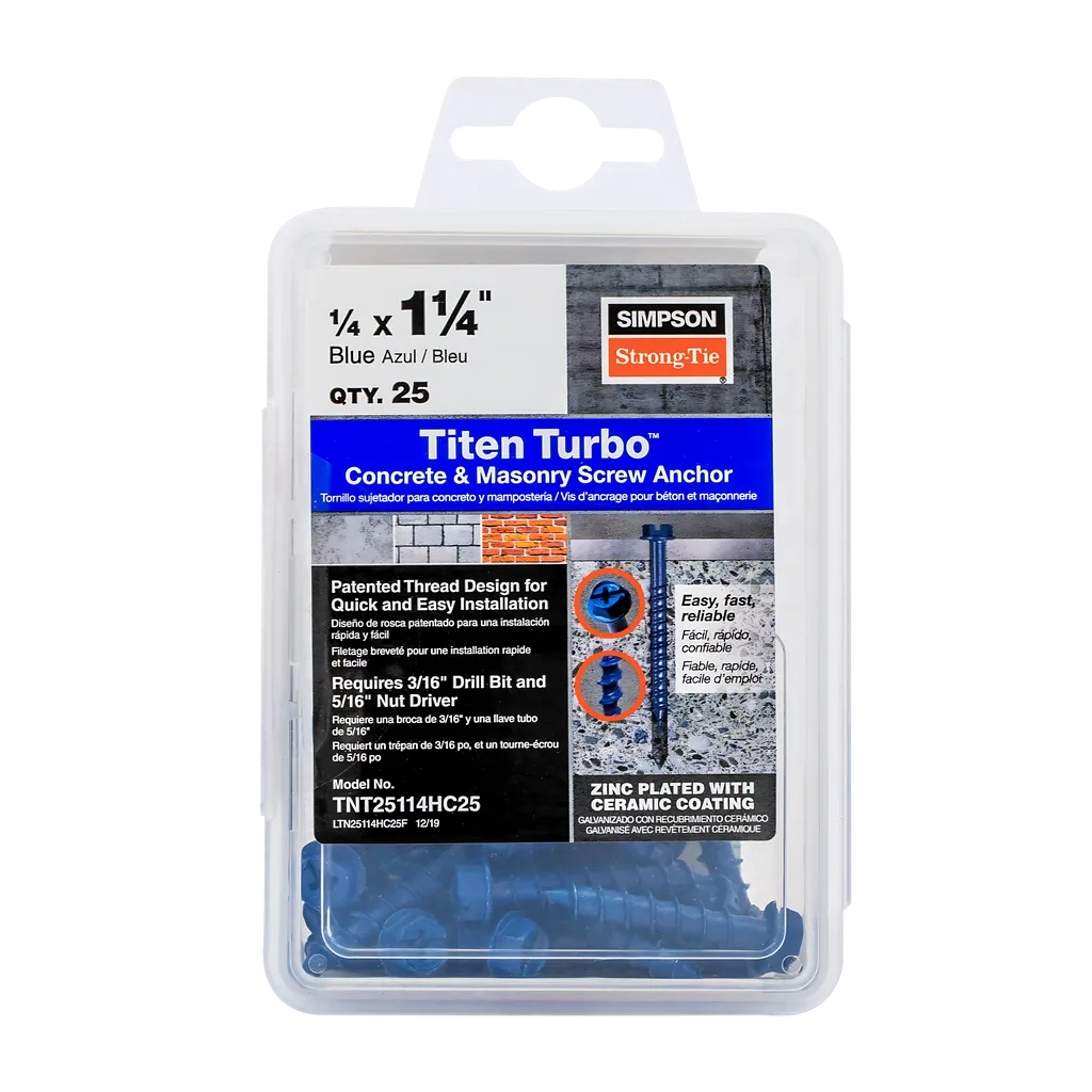 Titen Turbo - 1/4 In. X 1-1/4 In. Hex-Head Concrete And Masonry Screw, Blue (25-Qty)-TNT25114HC25-SP717-855