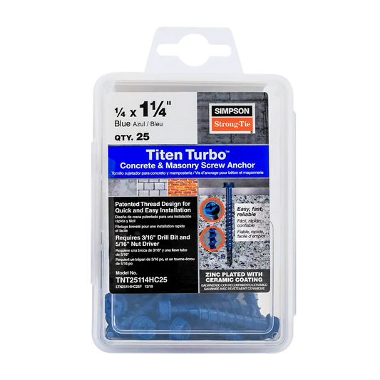 Titen Turbo - 1/4 In. X 1-1/4 In. Hex-Head Concrete And Masonry Screw, Blue (25-Qty)-TNT25114HC25-SP717-855