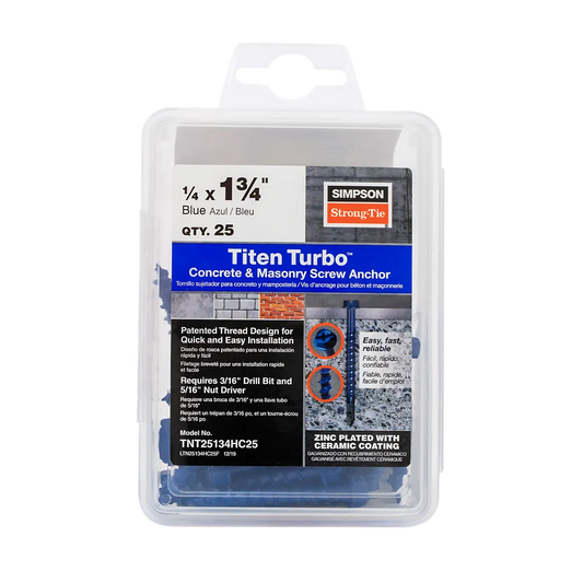Titen Turbo - 1/4 In. X 1-3/4 In. Hex-Head Concrete And Masonry Screw, Blue (25-Qty) (Pack Of 5)-TNT25134HC25-SP7873-8392