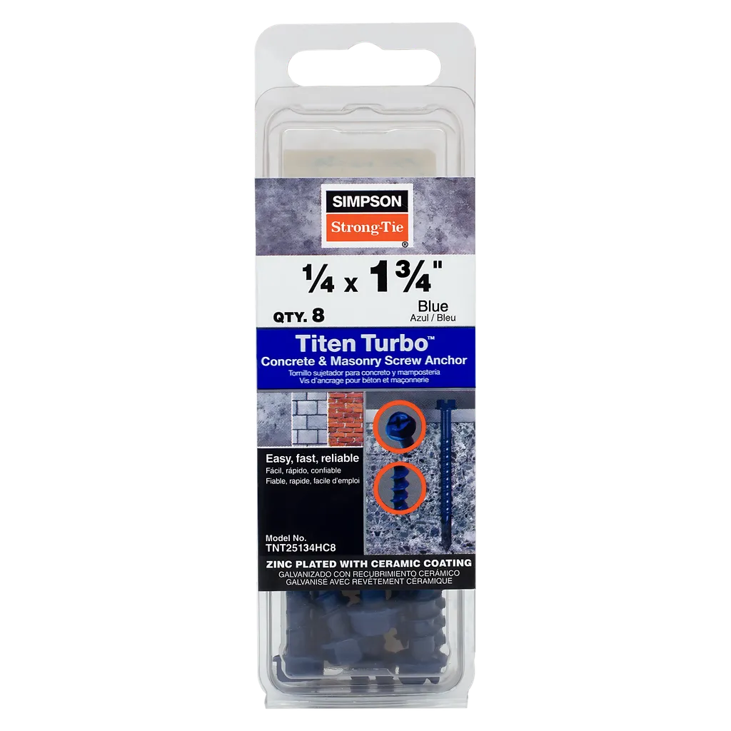 Titen Turbo - 1/4 In. X 1-3/4 In. Hex-Head Concrete And Masonry Screw, Blue (8-Qty)-TNT25134HC8-SP2246-2466