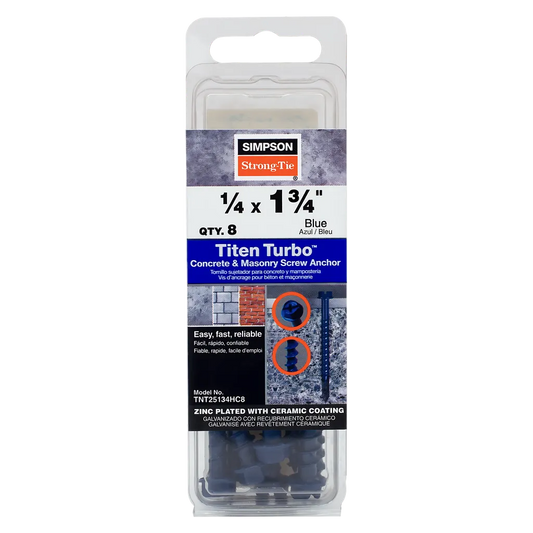 Titen Turbo - 1/4 In. X 1-3/4 In. Hex-Head Concrete And Masonry Screw, Blue (8-Qty)-TNT25134HC8-SP2246-2466