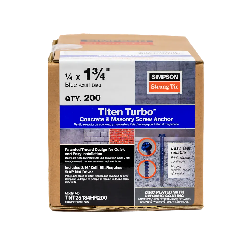 Titen Turbo - 1/4 In. X 1-3/4 In. Hex-Head Concrete And Masonry Screw, Blue (200-Qty)-TNT25134HR200-SP1758-1952