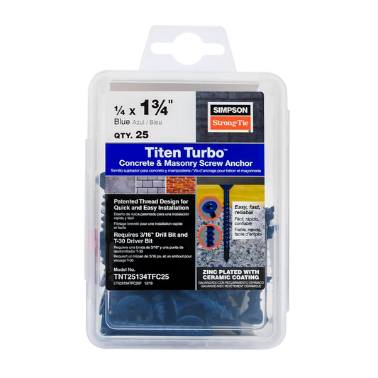 Titen Turbo - 1/4 In. X 1-3/4 In. 6-Lobe Flat-Head Concrete And Masonry Screw, Blue (25-Qty)-TNT25134TFC25-SP519-644