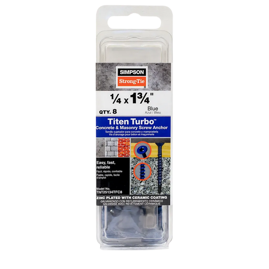 Titen Turbo - 1/4 In. X 1-3/4 In. 6-Lobe Flat-Head Concrete And Masonry Screw, Blue (8-Qty) (Pack Of 5) (Pack Of )-TNT25134TFC8-SP8646-9210
