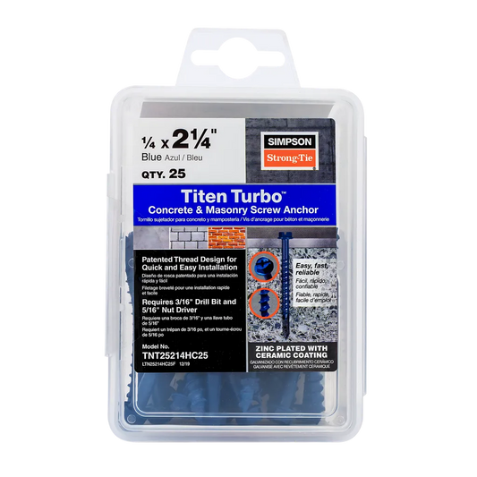 Titen Turbo - 1/4 In. X 2-1/4 In. Hex-Head Concrete And Masonry Screw, Blue (100-Qty)-TNT25214H-SP1025-1178