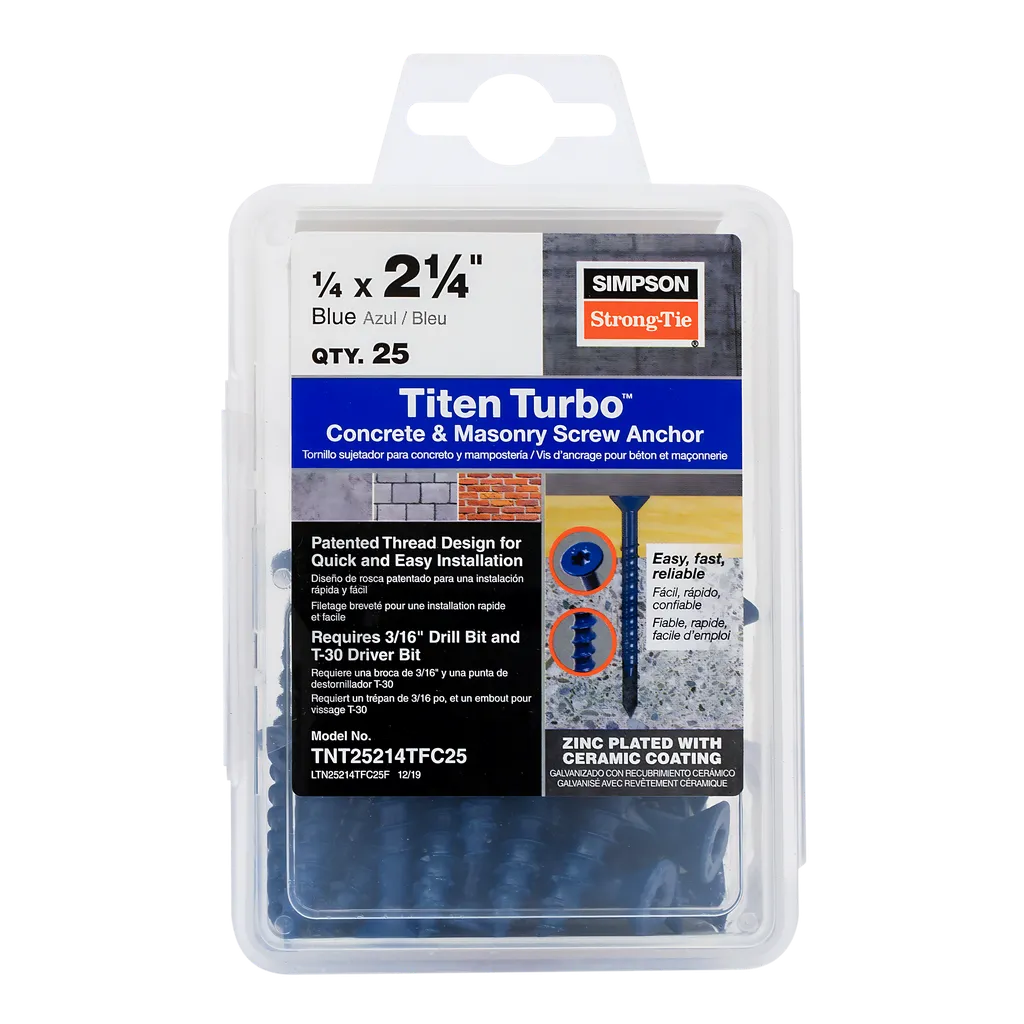 Titen Turbo - 1/4 In. X 2-1/4 In. 6-Lobe Flat-Head Concrete And Masonry Screw, Blue (100-Qty) (Pack Of 5)-TNT25214TF-SP453-576