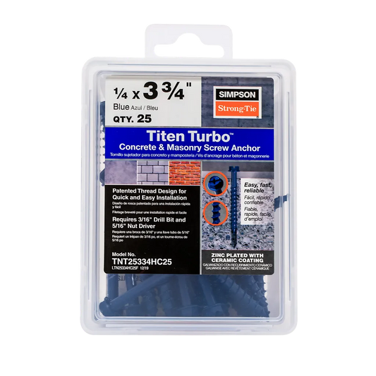Titen Turbo - 1/4 In. X 3-3/4 In. Hex-Head Concrete And Masonry Screw, Blue (25-Qty) (Pack Of 4)-TNT25334HC25-SP7861-8380