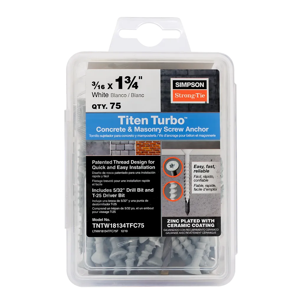 Titen Turbo - 3/16 In. X 1-3/4 In. 6-Lobe Flat-Head Concrete And Masonry Screw, White (75-Qty) (Pack Of 5)-TNTW18134TFC75-SP1256-1421