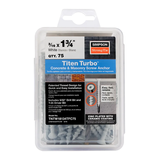 Titen Turbo - 3/16 In. X 1-3/4 In. 6-Lobe Flat-Head Concrete And Masonry Screw, White (75-Qty)-TNTW18134TFC75-SP7172-7665