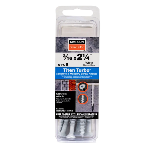 Titen Turbo - 3/16 In. X 2-1/4 In. 6-Lobe Flat-Head Concrete And Masonry Screw, White (8-Qty) (Pack Of 5) (Pack Of )-TNTW18214TFC8-SP5006-5375