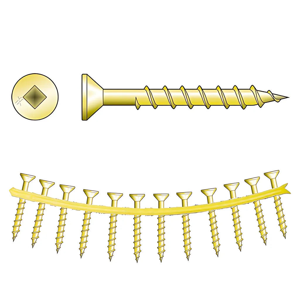 Wsc Wood Screw (Collated) - #8 X 1-1/4 In. #2 Square, Flat Head, Yellow Zinc (2500-Qty)-WSC114S-17-SP3828-4136