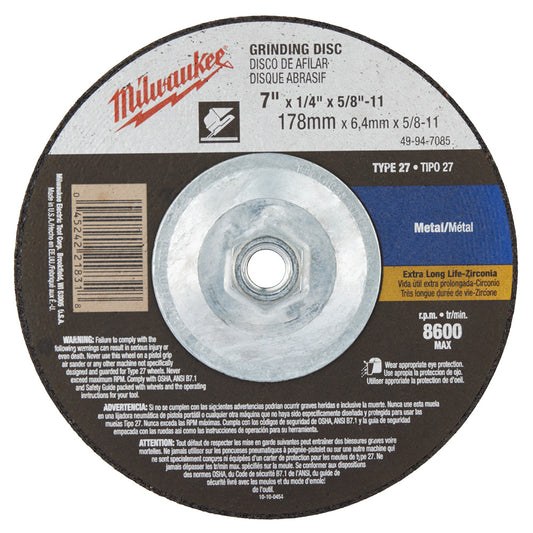 7 in. x 1/4 in. x 5/8 to 11 in. Grinding Wheel (Type 27)