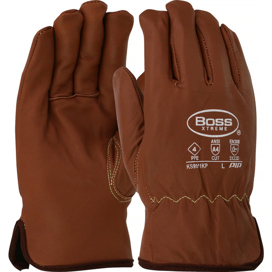 West Chester KS9911KP/L AR Top Grain Goatskin Leather Drivers Glove with Oil Armor Finish and Para-Aramid Lining - Fleece Lined Insulation
