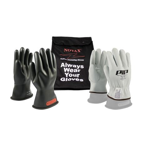 NOVAX 150-SK-0-14/11-KIT Insulating Unisex Electrical Gloves Kit, SZ 11, Goatskin Leather/Natural Rubber, Black, 14 in L, ASTM Class: Class 0, 1000/1500 VAC/VDC Maximum Use