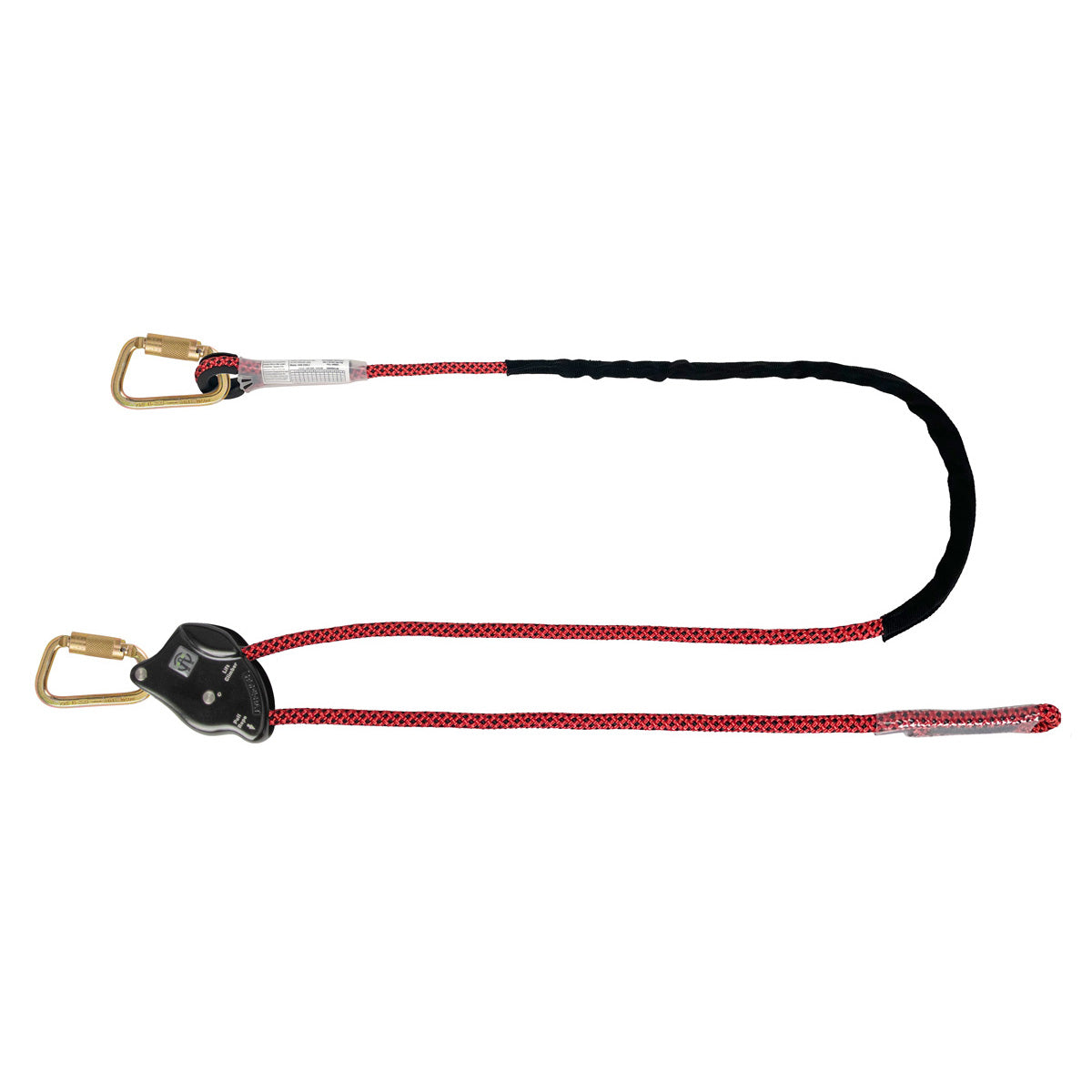 6.5' Rope Positioning Lanyard: Rope Adjuster, Carabiners (B&W)