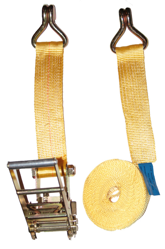 FT Yellow Csargo Control Strap with Double J-Hooks and Long/Wide Handle Ratchet-STRAP2X30RJH