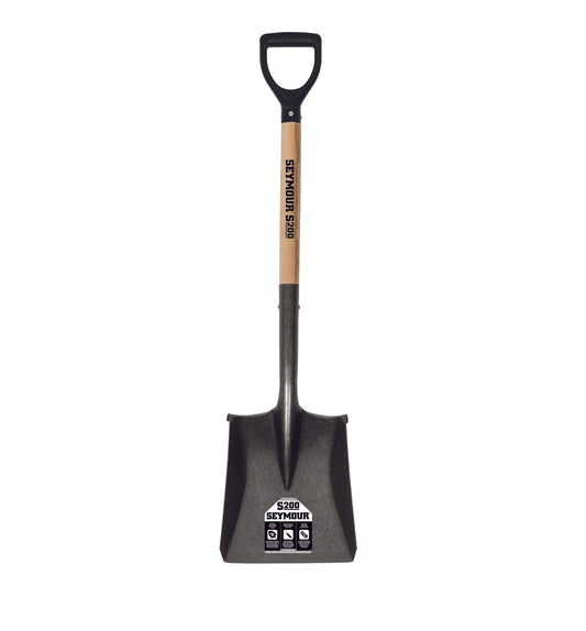 16 Ga. #2 Square Point Shovel, 26" wood handle, D-grip
