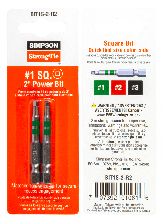 #1 Square-Drive 2-in. Power Bit (2-Qty) (Pack of 10)