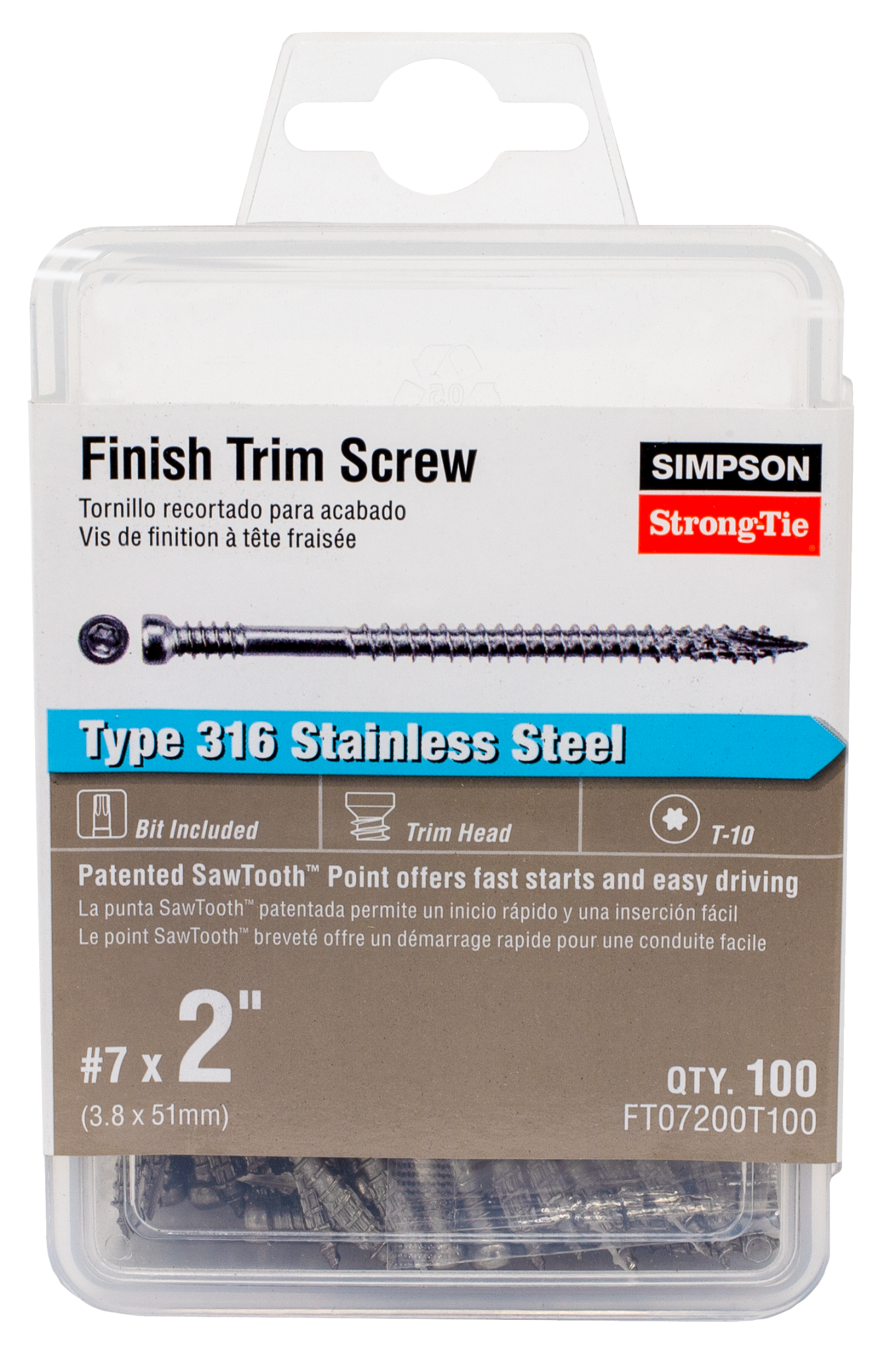 Finish Trim Screw - #7 x 2 in. T10, Trim-Head, Type 316 (100-Qty)