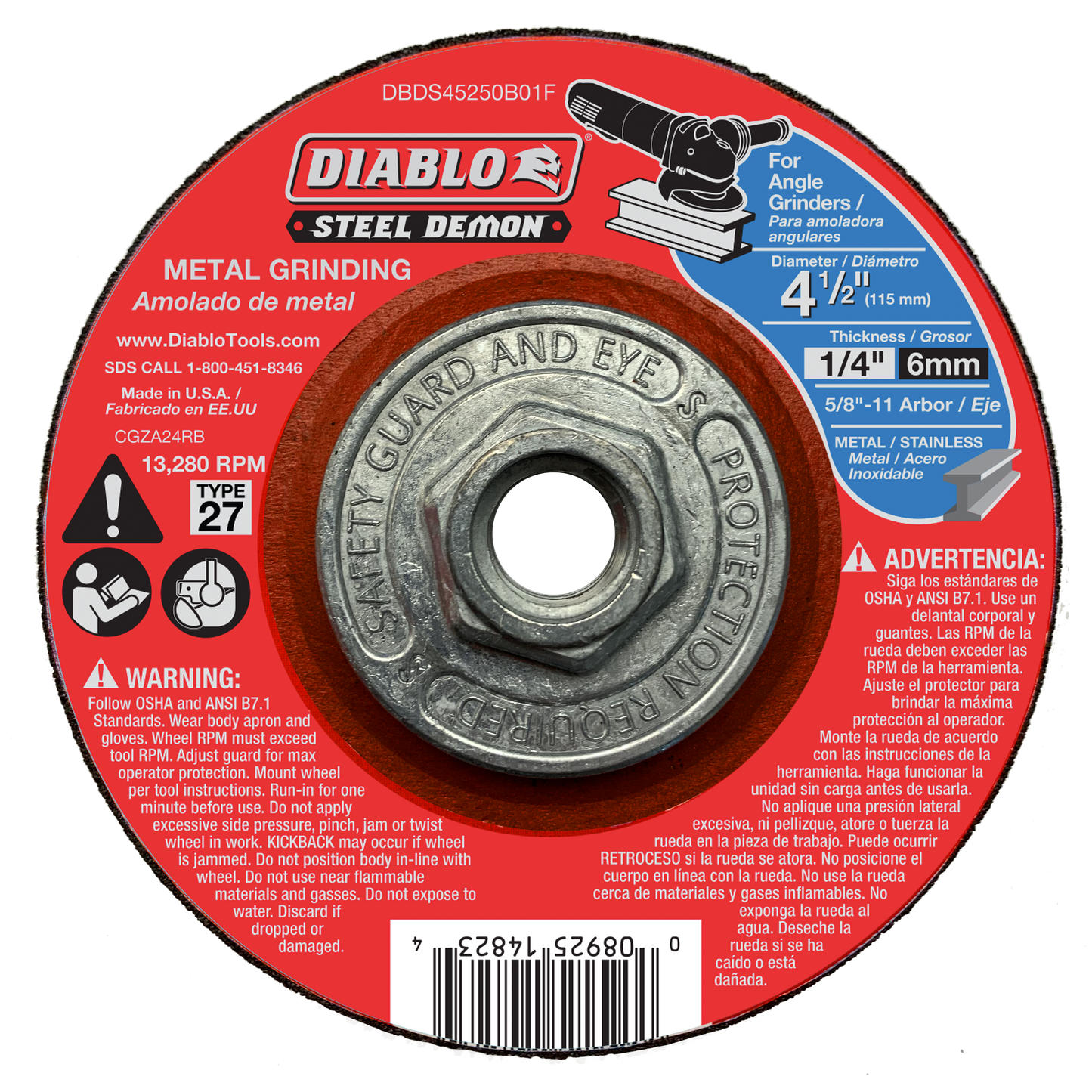 Steel Demon 4-1/2 in. Type 27 HUB Metal Grinding Disc
