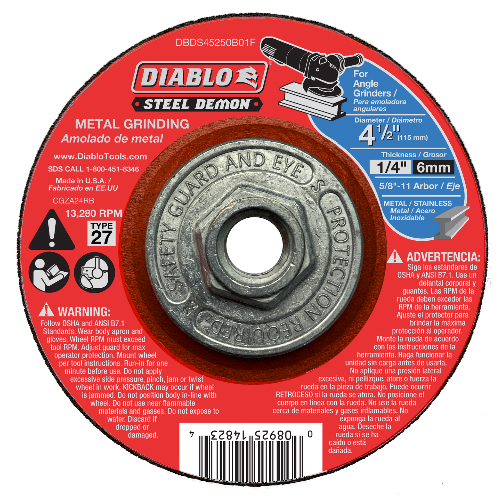 Steel Demon 4-1/2 in. Type 27 HUB Metal Grinding Disc