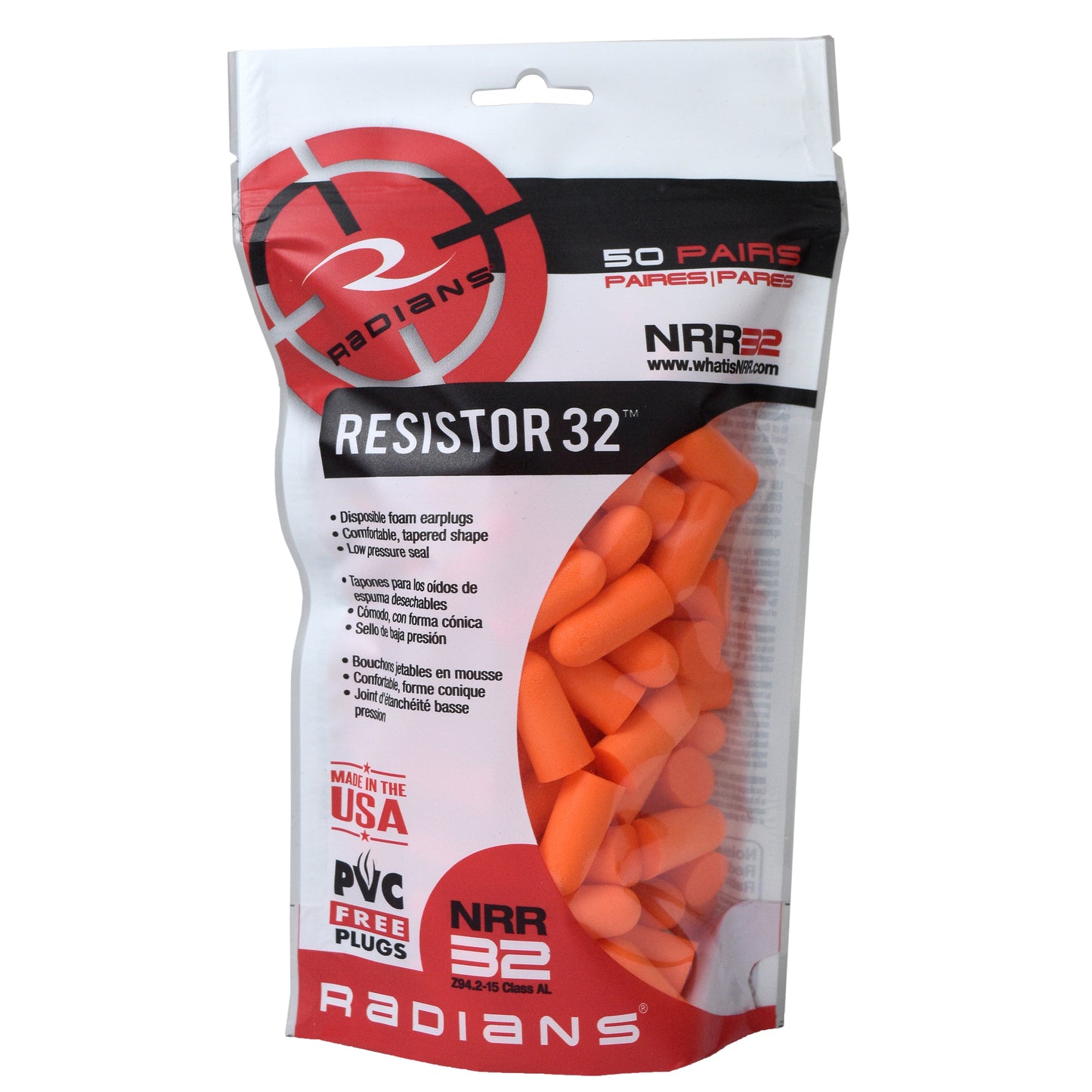 Radians Resistor® 32 Foam Earplugs - 50 Pair Bag Uncorded