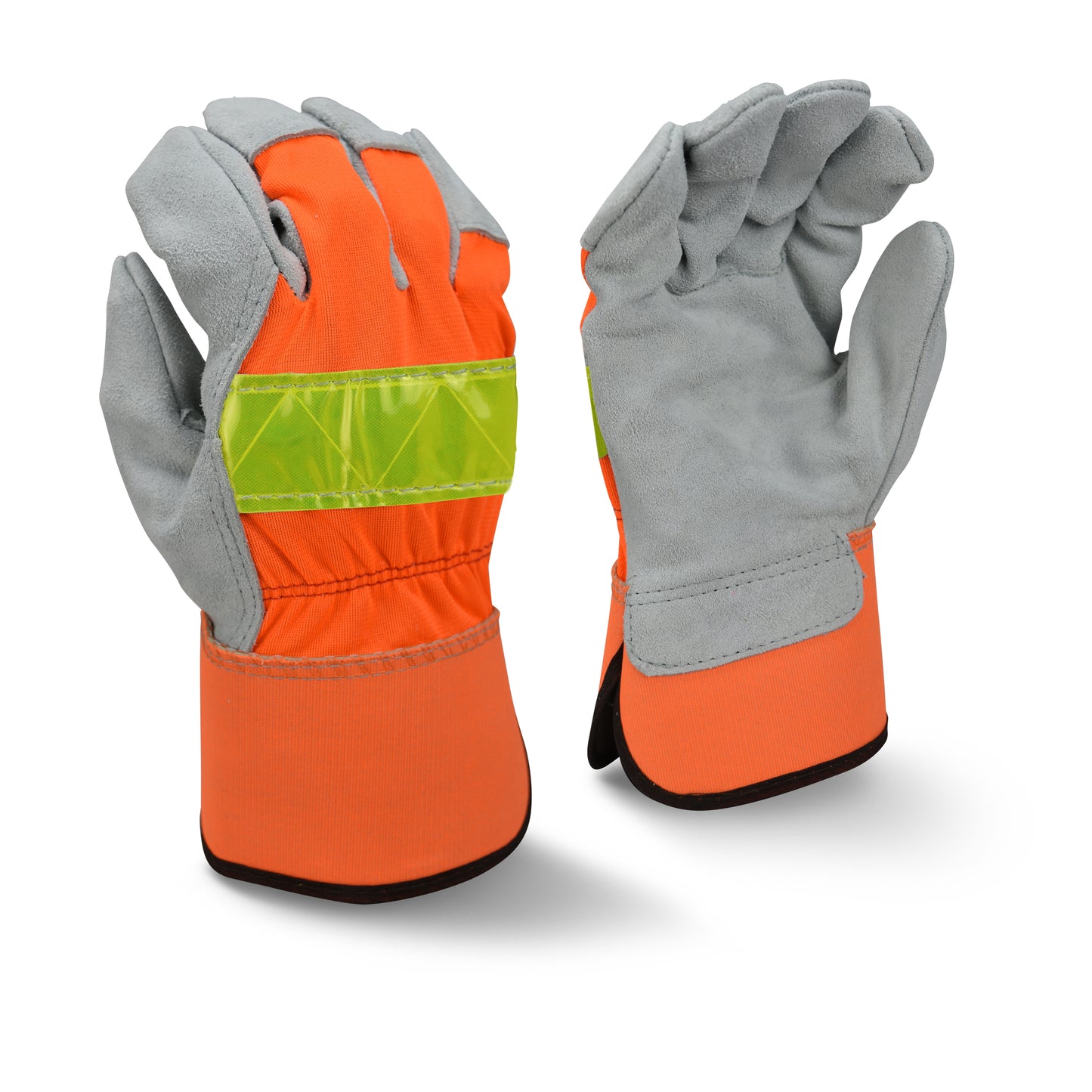 Radians RWG3200HV High Visibility Regular Shoulder Gray Split Cowhide Leather Palm Glove